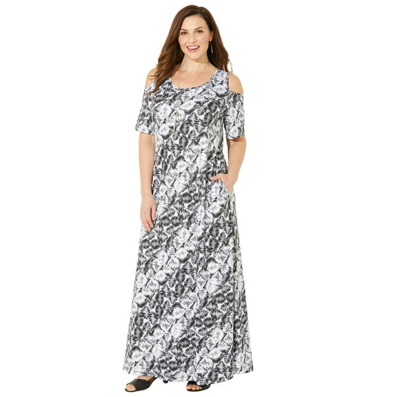 Catherines Women's Plus Size Open-Shoulder Pocket Maxi Dress