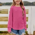 thumbnail image 2 of Curuila Kids Girls Tops Long Sleeve Casual Loose Fit Crew Neck Solid Hollow Out Blouse Tee Shirt Hot Pink Size 14-16 Years, 2 of 8