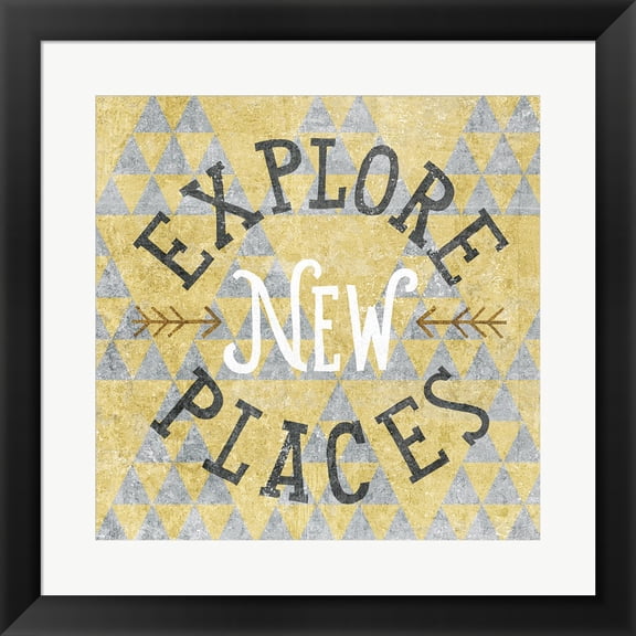 Mod Triangles Explore New Places Gold by Michael Mullan, Framed Wall Art, 19.5W x 19.5H