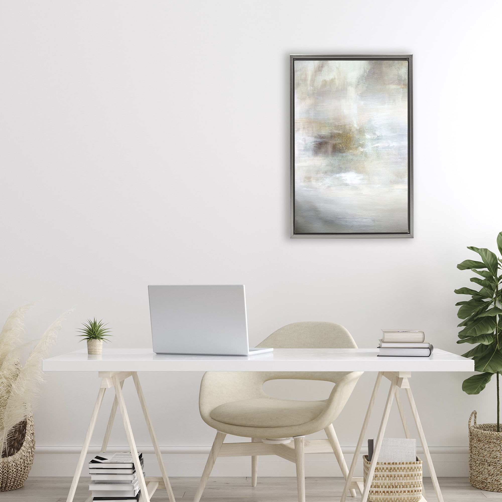 Stupell Industries Soft Haze of Subtle Light Gray Framed Floater Canvas Wall Art, design by Hope Bainbridge