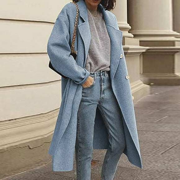 TIMIFIS Womens Fall Fashion Women's Big Notch Lapel Single Breasted Mid-Long Wool Blend Coat Trench Coats For Women