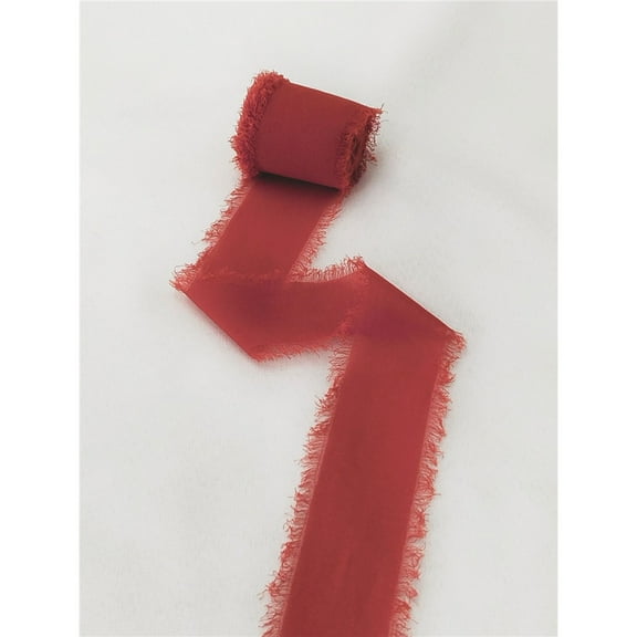 Brick-red Chiffon Ribbon Rolls, 4cm x 5m, Chiffon Silk Ribbon with Fringe for Bridal Bouquets Wedding Invitations Floral Arrangements Gift Wrapping Home Decor