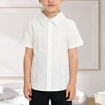 thumbnail image 2 of YunPes Boys' Casual Striped Button down Short Sleeve School 𝐔niform Shirts for Toddler Kids Summer Tops Birthday Wedding Outfits, 2 of 5