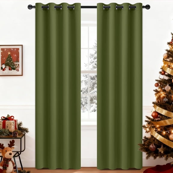 KFHARS-Olive Green Curtains 84 Inches Length Blackout Curtain for Bedroom-Green Room Darkening Thermal Insulated Grommet Drapes for Living Room, 52W x 84L,2 Panels