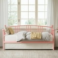 thumbnail image 1 of Lit-banquette Simple en Métal Gain de Place - Support à Lattes en Acier Robustes - Tête de Lit Arquée - Rangement sous le Lit - Assemblage Facile - Mobilier Contemporain - Rose, Lit Simple Simple, 1 of 8