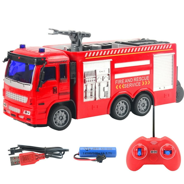 Camión de bomberos de juguete con control remoto inalámbrico y luces LED, modelo de coche de ingeniería para regalos de niños