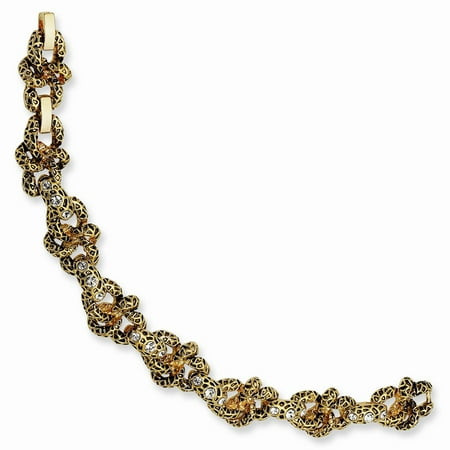 Gold-plated Swar Crystal Antiqued 7.25In with 1in ext Lion Bracelet
