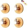 thumbnail image 1 of Ganchos autoadhesivos de acero inoxidable 304 y bambú, ganchos para albornoz, ganchos de pared, soporte para toallas de cocina, ganchos para ropa, sin perforación, baño, cocina, oficina, ganchos para, 1 of 4