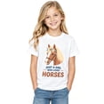 thumbnail image 2 of Girls Graphic Tees Horse Lover Equestrian Floral Portrait Short Sleeve Kids T-Shirt, 100% Cotton Soft Casual Tops for Children, 2 of 5
