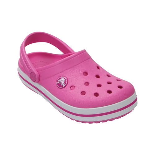 pink and white crocs