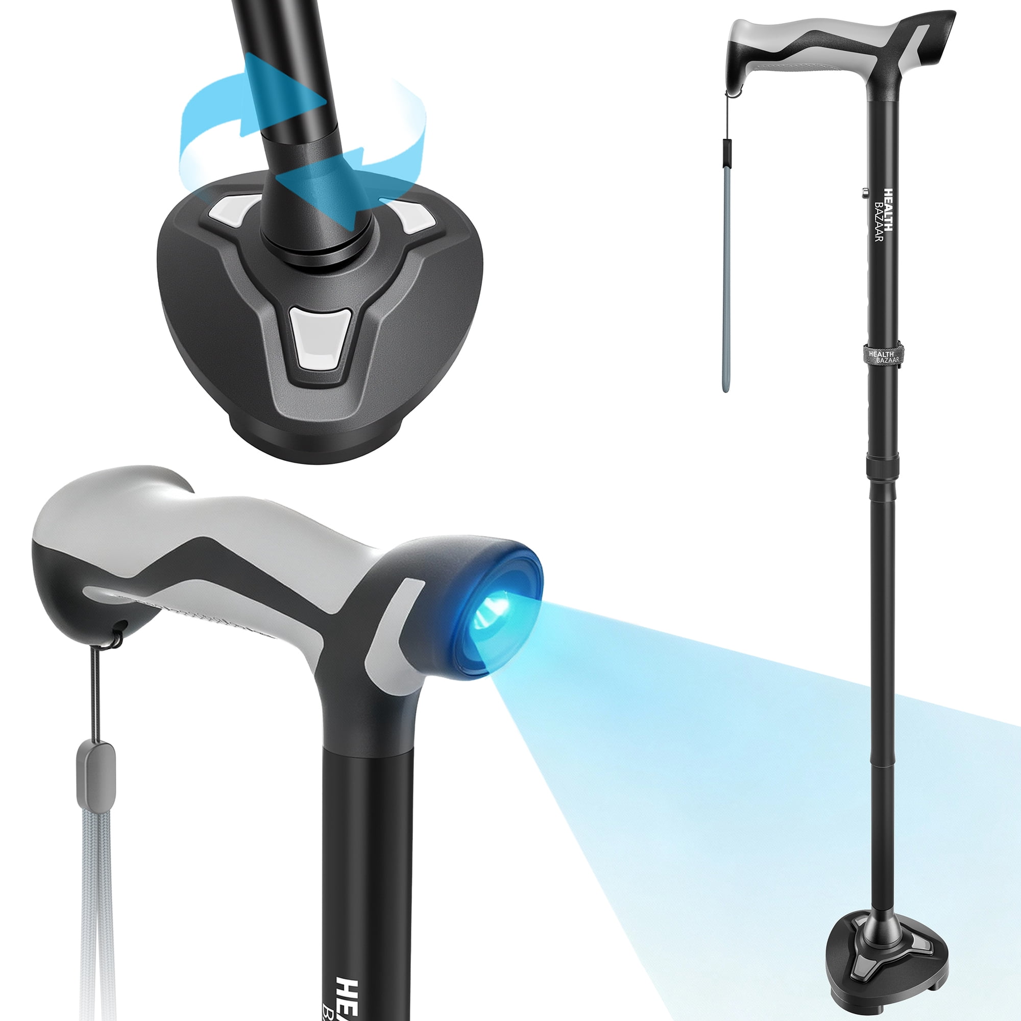 Healthbazaar LED Walking Cane,Self-Standing Folding Cane for Seniors