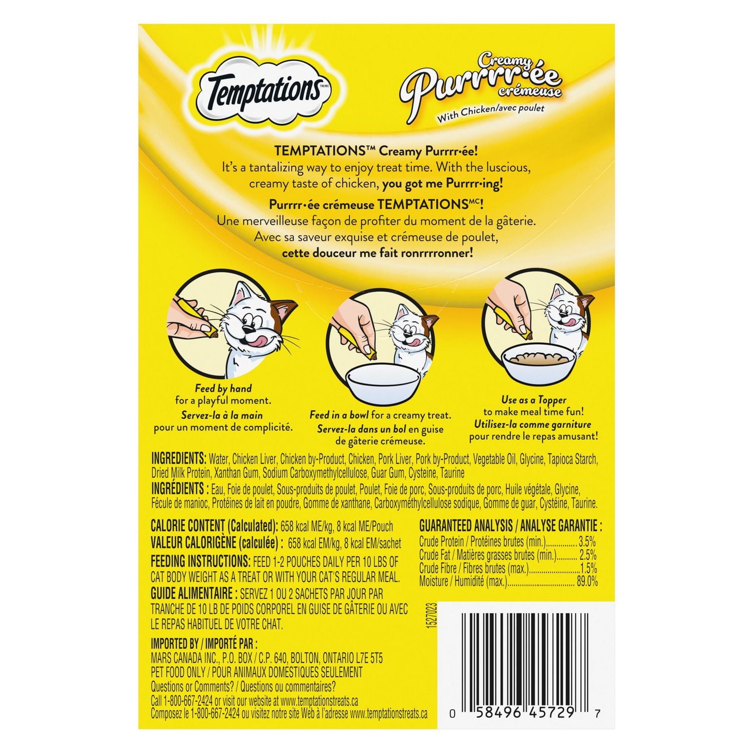 Gâteries pour chats adultes Temptations Purée Crémeuse avec poulet 4x12 g