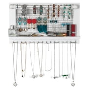 Zimtown Wood Earring Holder with Shelf, Hanging Hook for Necklace,White