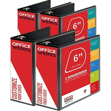 3 Ring Binder, Professional D Ring Binder, Presentation Folder 8.5 x 11 with Pockets, Clear View White Binder (6 Inch (4 Pack), Black)