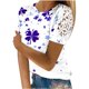 thumbnail image 1 of Camisas de Manga Corta para las Mujeres Impresión Cuello Redondo Suéter Encaje Blusa, Top Casual para el Hogar Y Diario, 1 of 1