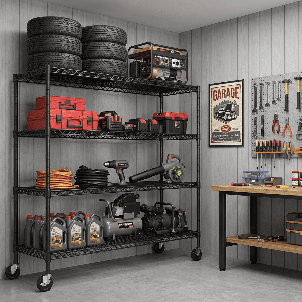 REIBII Storage Shelves 75.6" H Wire Shelving Unit with Wheels 2400LBS Heavy Duty Metal Shelves Adjustable Garage Storage Rack Pantry Shelf
