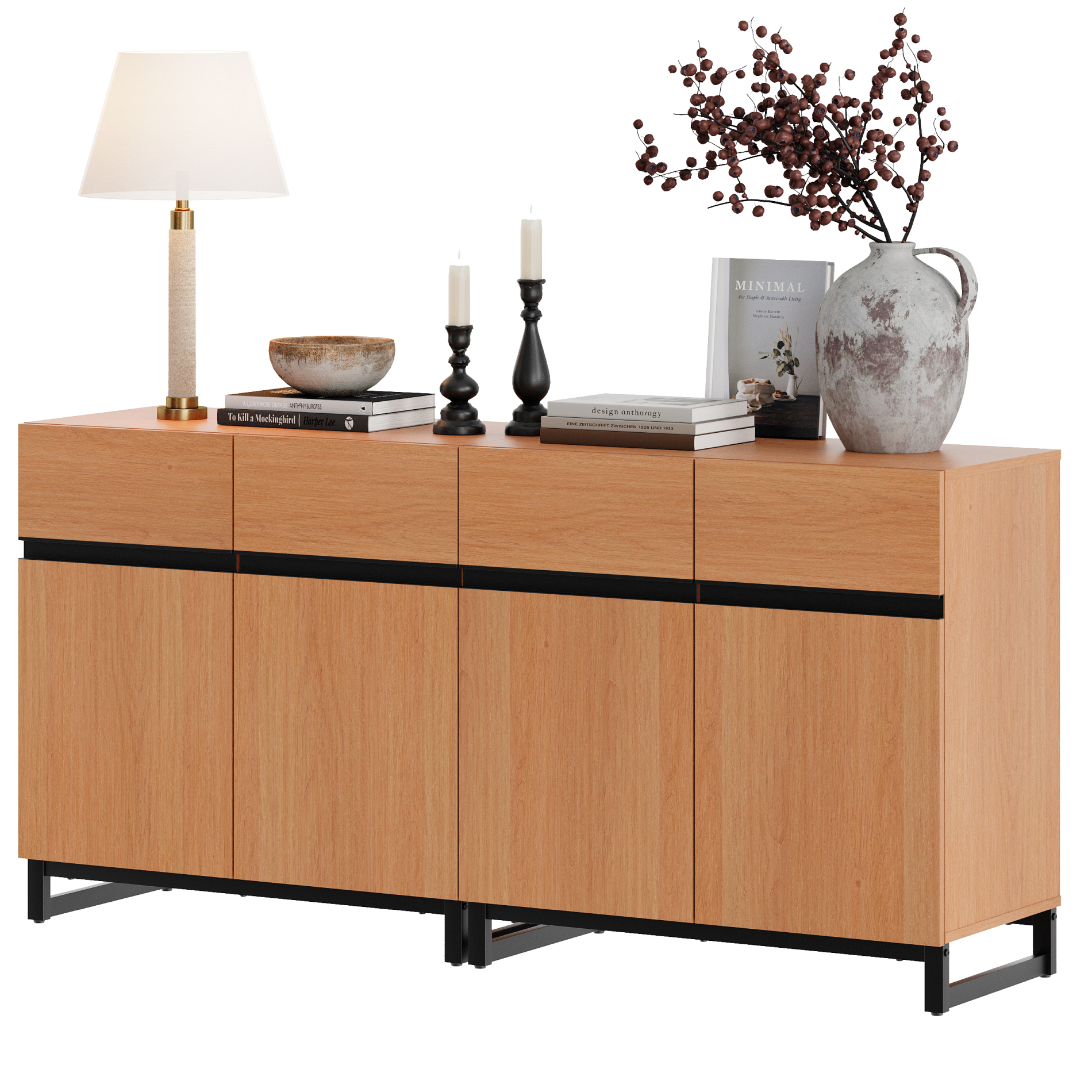 63"Modern 2-in-1 Multifunctional Sideboard Buffet with Adjustable Shelf & Metal Base, Wood Grain,Mocha