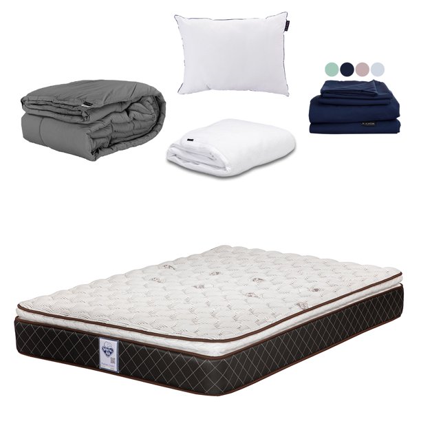 Colchón Minesota King Size + Almohada One + Protector Cloud + Sábanas Softy + Edredón Homy