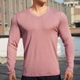 thumbnail image 1 of Blusas y camisas de manga larga con cuello en V para hombre, moda informal, color liso, cuello en V, blusas de manga larga, camisas, blusa de poliéster para hombre, 1 of 4