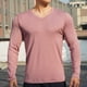 thumbnail image 1 of pstuiky hombres de manga larga, Blusas y camisas de manga larga informales con cuello en V y colores lisos a la moda para hombre top de hombre s, 1 of 4