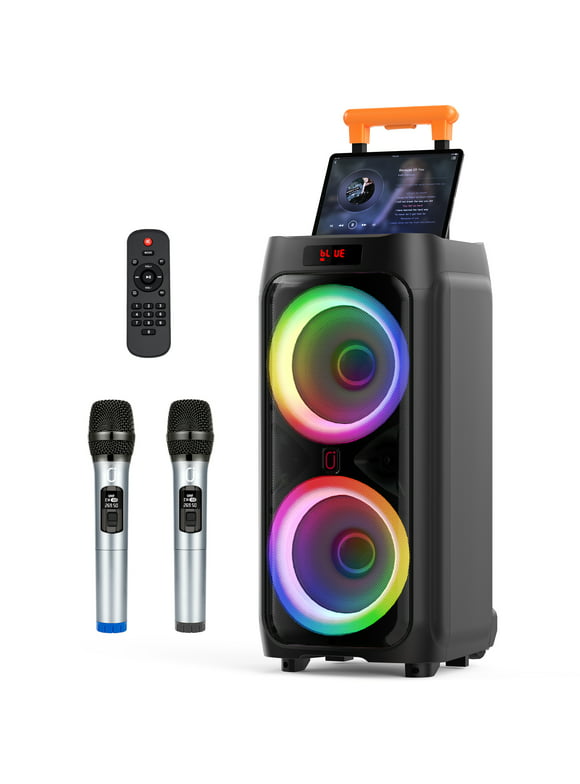 JYX Large Karaoke Machine, 500W Powerful Karaoke Singing Machine with 2 Microphones, Bluetooth Speaker with Wheels for Outdoor Party