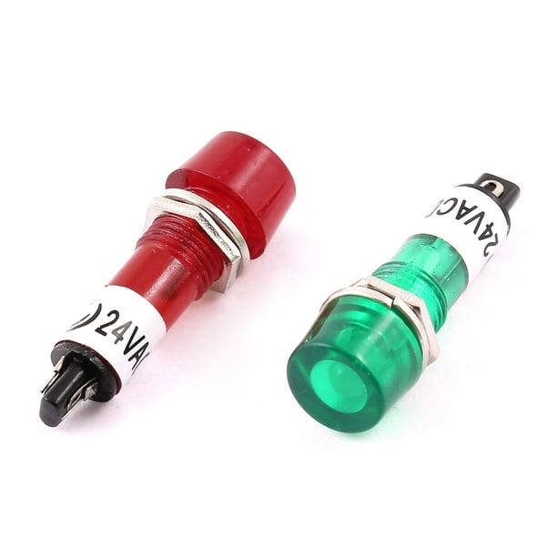 2 Pcs /DC 24V Red Green Bulb Power Signal Indicator Pilot Light Lamp ...