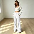 thumbnail image 5 of Rexolia Women's High Waist Brushed Fleece Sweatpants Wide Leg Open Bottom Warm Lounge Pants White XL, 5 of 7