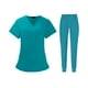thumbnail image 3 of Uniforme Set Pantalones Cuello en V Cómodo Multibolsillo Unisex Lavable a máquina Traje elástico suave para mujeres y hombres L azul Sunnimix Blusa y pantalones médicos, 3 of 8