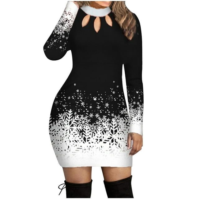 Vestido HUOGUO para mujer, maxi casual, estampado de nieve, con estampado de nieve