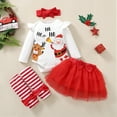 thumbnail image 3 of KIMI BEAR Newborn Girls Outfits 6 Months Baby Girl Spring Winter Outfits 9 Months Christmas Printing Long Sleeve Rompers + Mesh Stitching Skirts + Headband+Socks 4PCS Set Red, 3 of 8