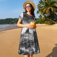 thumbnail image 4 of Lsque 60s Black White Western Cowboy Print Women's Casual Dress T-Shirt Summer Short Sleeve Scoop Neck Swing Dresses, 4 of 6