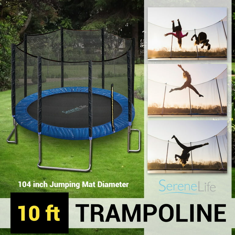 bombe Skære Fugtig SereneLife SLTRA10BL - Home Backyard Sports Trampoline - Large Outdoor  Jumping Fun Trampoline for Kids / Children, Safety Net Cage (10 ft.) -  Walmart.com
