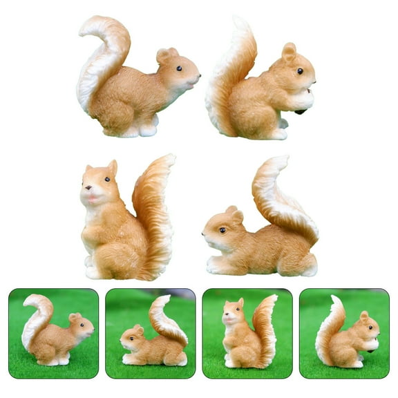 MLINS  4 Pcs Tiny Animal Figurine Small Squirrel Ornament
