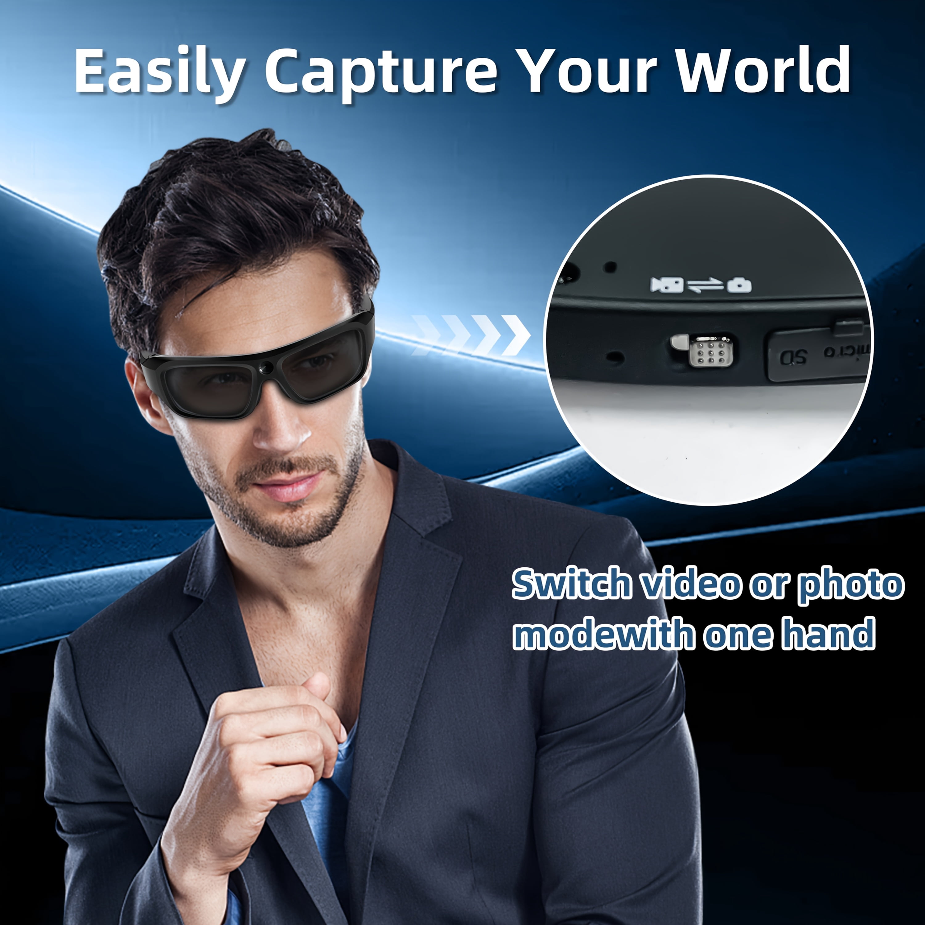 4K Camera Glasses, UHD Video Camera Ultra-clear With 64GB Storage Card, Sports Camera, Bike Video Recorder, Action Cam Glasses Outdoor Sports Camcorder