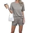 thumbnail image 3 of Asklazy Women's Pajamas Set short Sleeve and short Pants 2 Piece Pjs Sleepwear with Pockets,US Size,Grey,S, 3 of 11