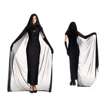 Women's Deluxe Black Gothic Witch Long Dress Costume 4 Piece set (XL)
