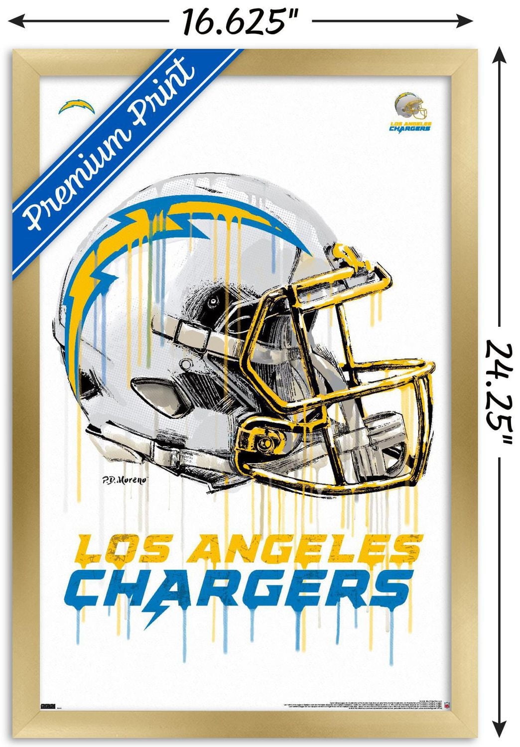 NFL Los Angeles Chargers - Drip Helmet 20 Wall Poster, 14.725" x 22.375" Framed