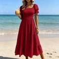 thumbnail image 6 of 2026 Summer Dress for Women Square Neck Puff Sleeves Tiered Ruffle Boho Maxi Dress Beach Sundress for Vacation & Daily Wear, 6 of 8