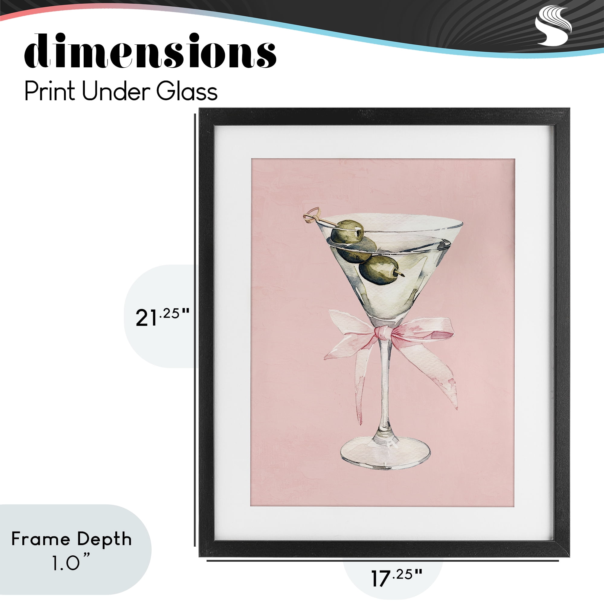 Stupell Industries Martini with Pink Bow Black Framed Print Under Glass, design by Kim Allen