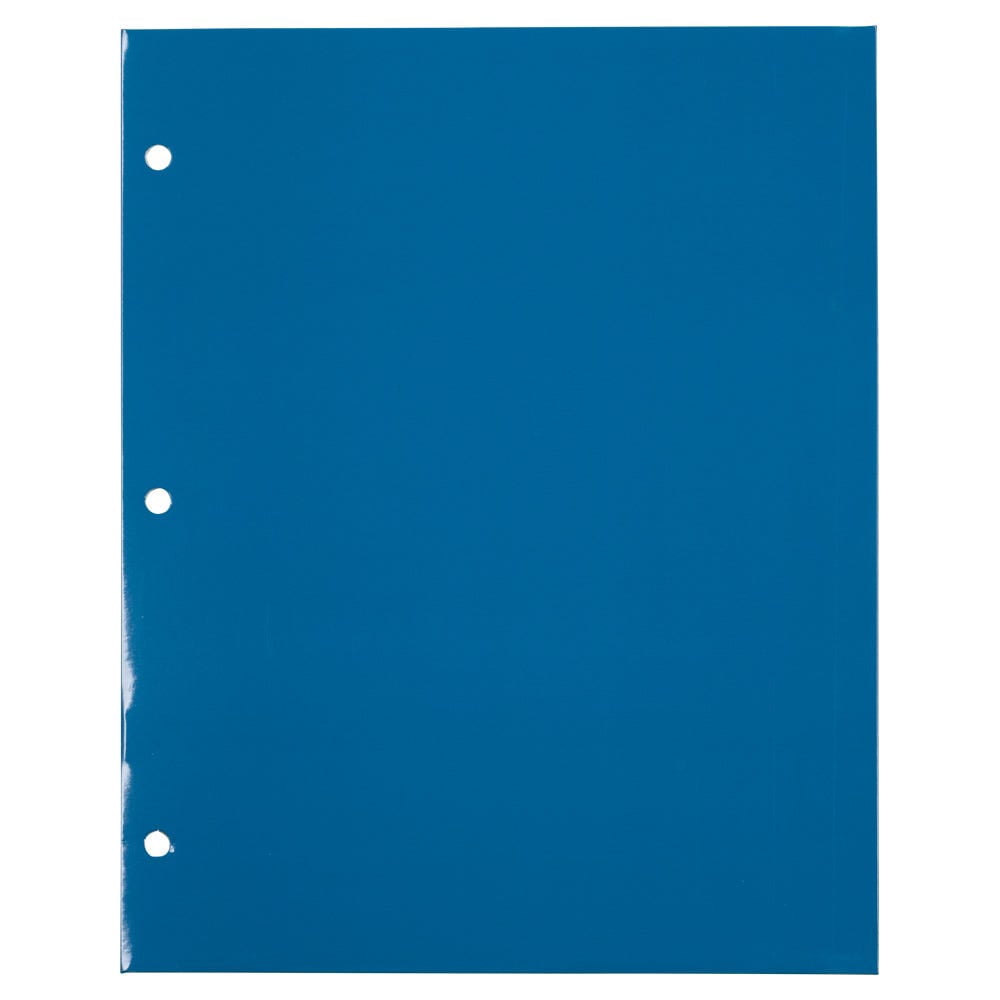 JAM Paper Laminated Two Pocket Glossy 3 Hole Punch School Folders, Blue, 3/Pack