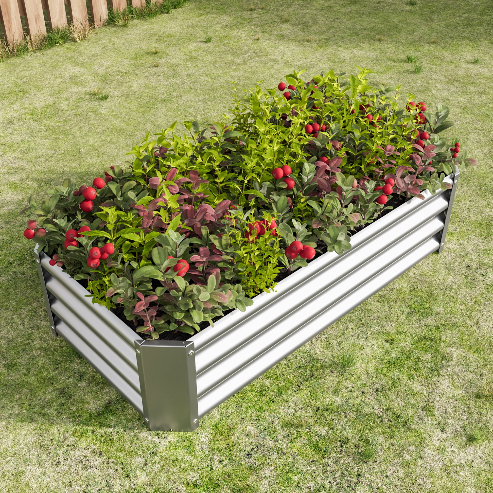 Miniyam 4×2×1ft Metal Raised Garden Bed, Rectangle Raised Planter for Flowers Plants, Vegetables Herb, Silver