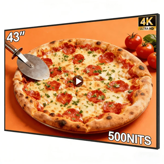 43" 4k UHD 500nits Wall Mount Digital Signage, Slim Fit Frameless Digital Signage Display, LCD Monitor Advertising Screen, Android OS with HDMI in, Publishing Content with U-Disk/APP/CMS