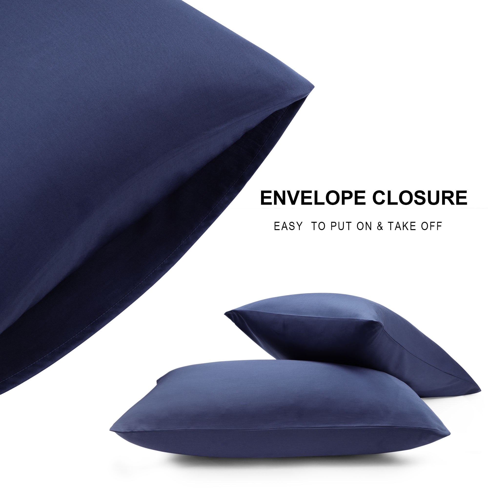 Unique Bargains Breathable Cotton Envelope Closure Pillowcases 2 Pcs Navy Blue King