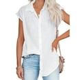 thumbnail image 1 of Camisa con botones para mujer, manga corta, Color brillante puro, blusa informal holgada de manga corta para mujer, para salida, oficina, fiesta, blanco L, 1 of 6