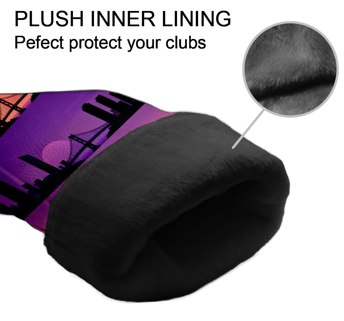 Golf Club Covers, Purple CitySkyline Premium PU Leather Driver Hybrid Putter Head Covers with Velvet Lining, Waterproof Golf Gifts for Men Women