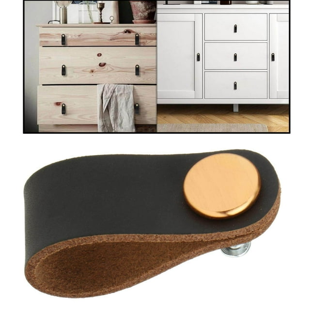 Poignée de Meuble en Cuir avec Vis Boutons de Meubles Poignées de Porte d'Armoire Matériel Noir