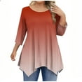 thumbnail image 2 of Gamivast Ladies Tops and Blouses Plus Size 3/4 Sleeve Gradient Color Tunic Shirts Dressy Casual Crew Neck Asymmetric Hem Blouse Holiday Trendy Outfits, 2 of 5