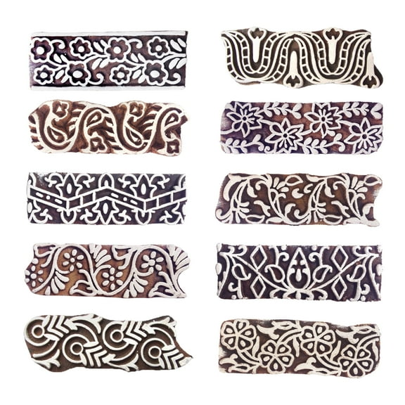 Royal Kraft Border Wooden Printing Stamps (Set of 10) - DIY Henna Fabric Textile Paper Clay Pottery Blocks Htag2177