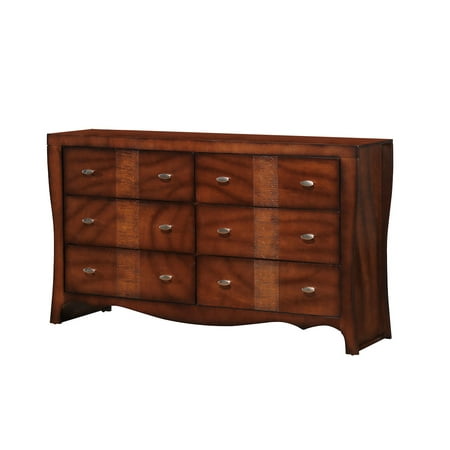 Home Source Jenny Dark Walnut 6 Drawer Dresser With Double Chrome