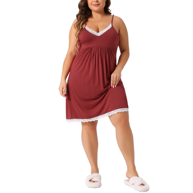 Noche de lencería para mujer Agnes Orinda, pijama de talla grande con tirantes de encaje, vestido de noche tipo babydoll, escote en V, 4X, rojo